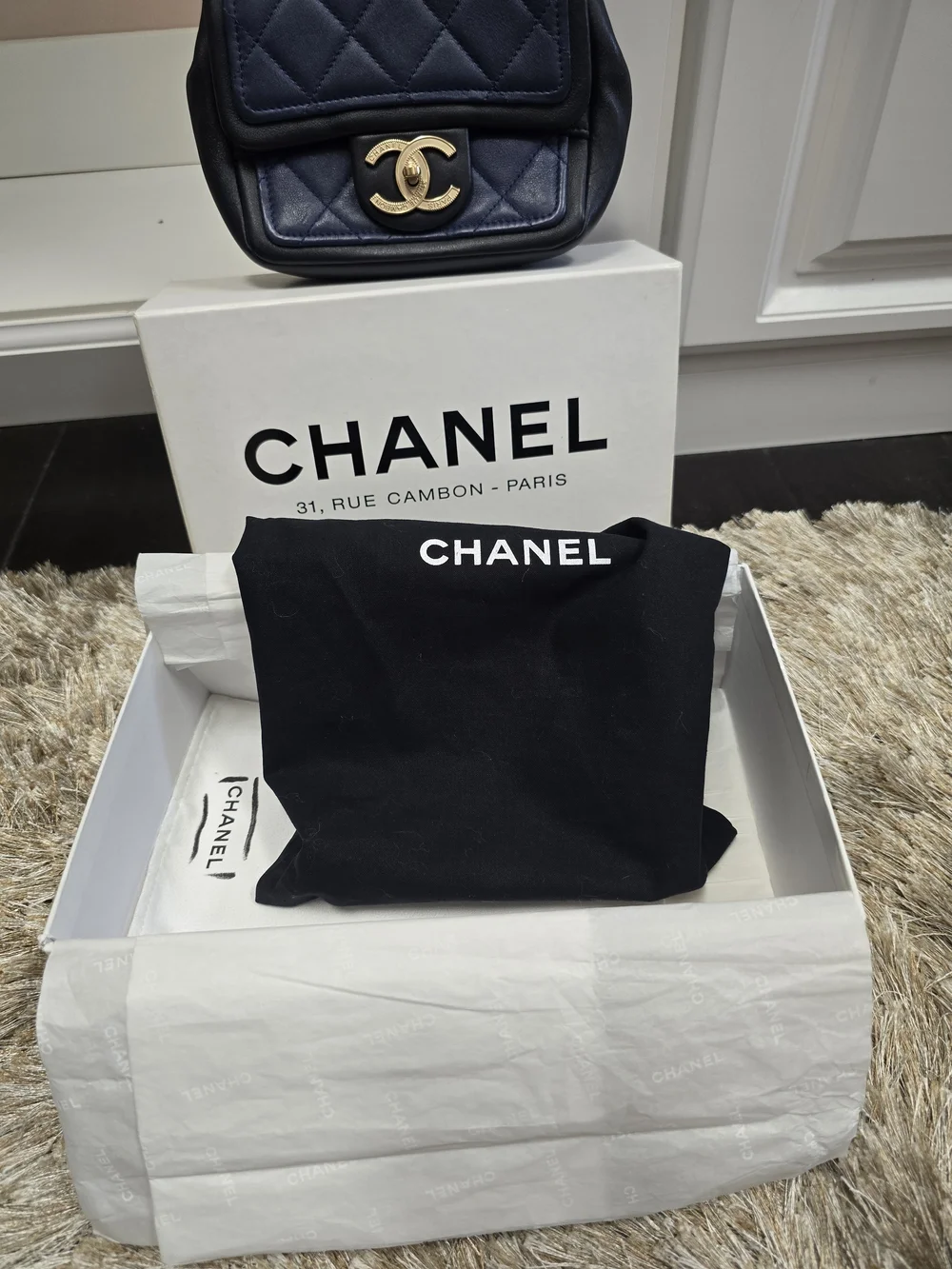 Chanel Quilted Navy Lambskin Mini Bag with Gold CC Turnlock